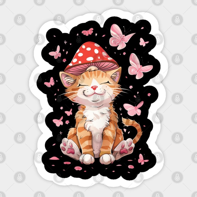 Cat Mushroom Wonders Unveiled Sticker by BilodeauBlue